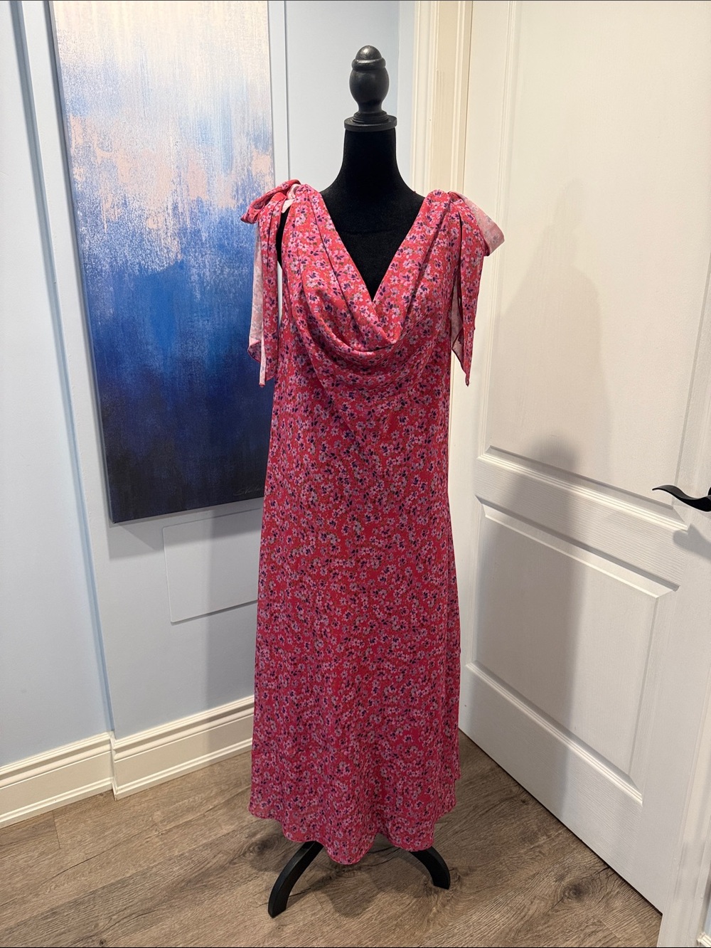 H&M Pink Floral Cowl-Neck Maxi Dress with Shoulder Ties